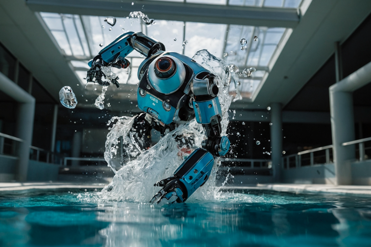 super robot fictif nettoyant piscine